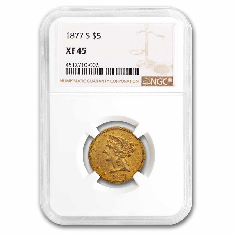1877-S $5 Liberty Gold Half Eagle XF-45 NGC