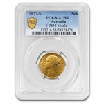 1877-S Australia Gold Sovereign Young Victoria Shield AU-55 PCGS