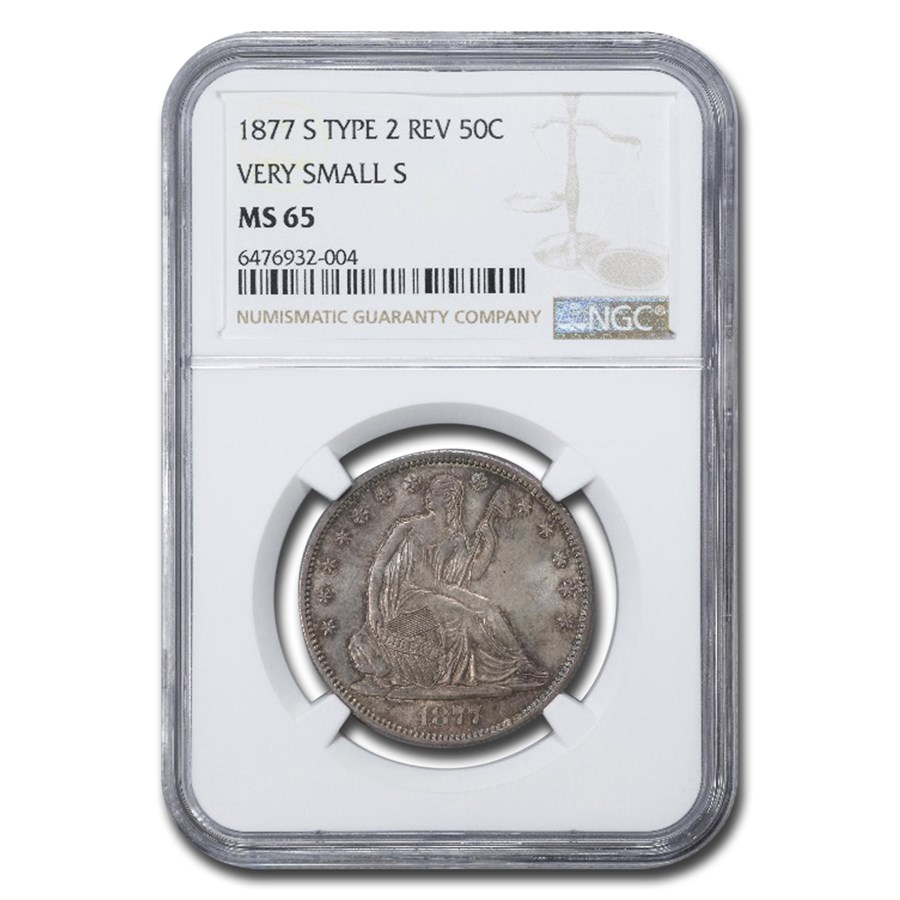 1877-S Liberty Seated Half Dollar Type-II MS-65 NGC (Small S)