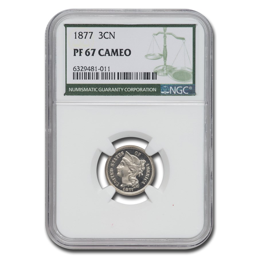 1877 Three Cent Nickel PF-67 Cameo NGC (Green Label)