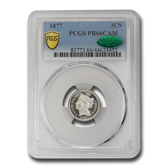 1877 Three Cent Nickel PR-66 Cameo PCGS CAC 1877 Three Cent Nickel PR-66 Cameo PCGS CAC