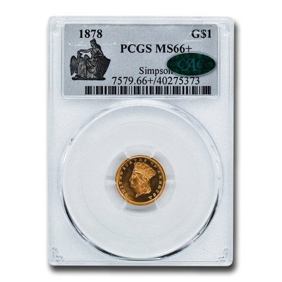 1878 $1 Indian Head Gold MS-66+ PCGS CAC 1878 $1 Indian Head Gold MS-66+ PCGS CAC