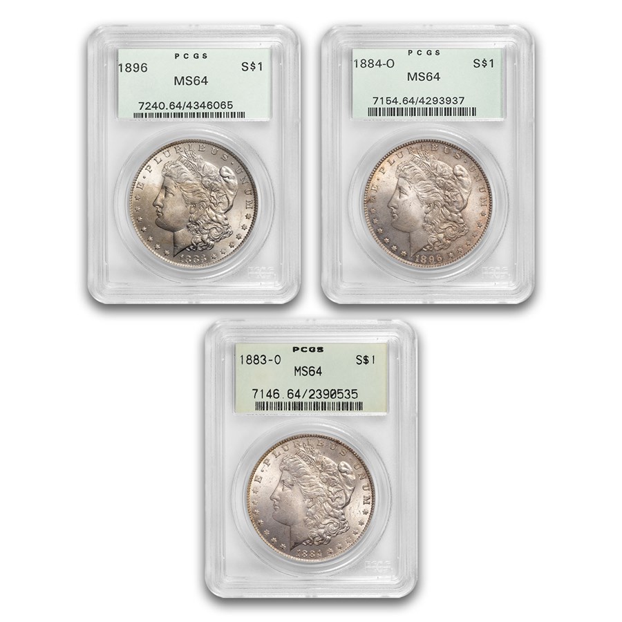 1878-1904 Morgan Dollars MS-64 PCGS (10 Diff. Dates/Mints) OGH