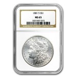 1878-1904 Morgan Dollars MS-65 NGC (5 Different Dates/Mints)