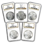 1878-1904 Morgan Dollars MS-65 NGC (5 Different Dates/Mints)