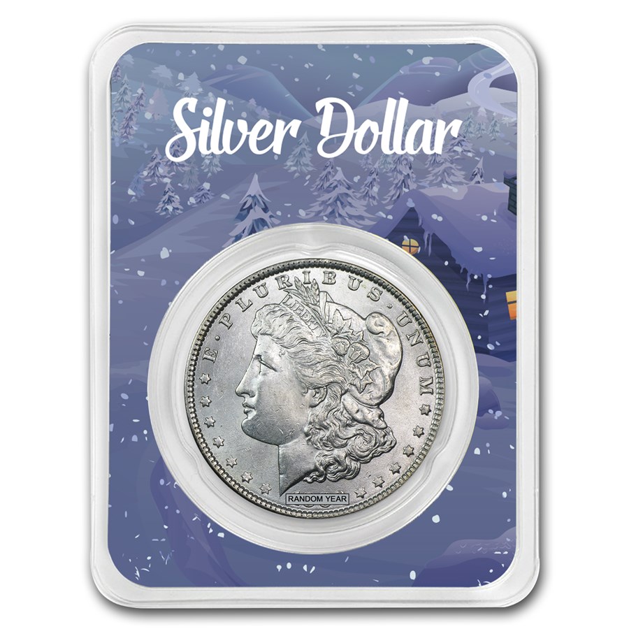 1878-1904 Morgan Silver Dollar BU - w/Happy Holidays Card
