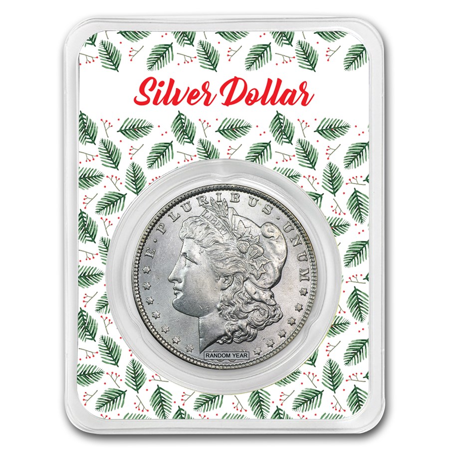 1878-1904 Morgan Silver Dollar BU w/Merry Christmas Card