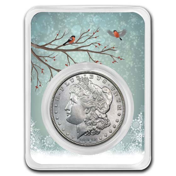 1878-1904 Morgan Silver Dollar BU - w/Snowy Birds Card