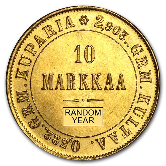 1878-1913 Finland Gold 10 Markkaa (Avg Circ) 1878-1913 Finland Gold 10 Markkaa (Avg Circ)