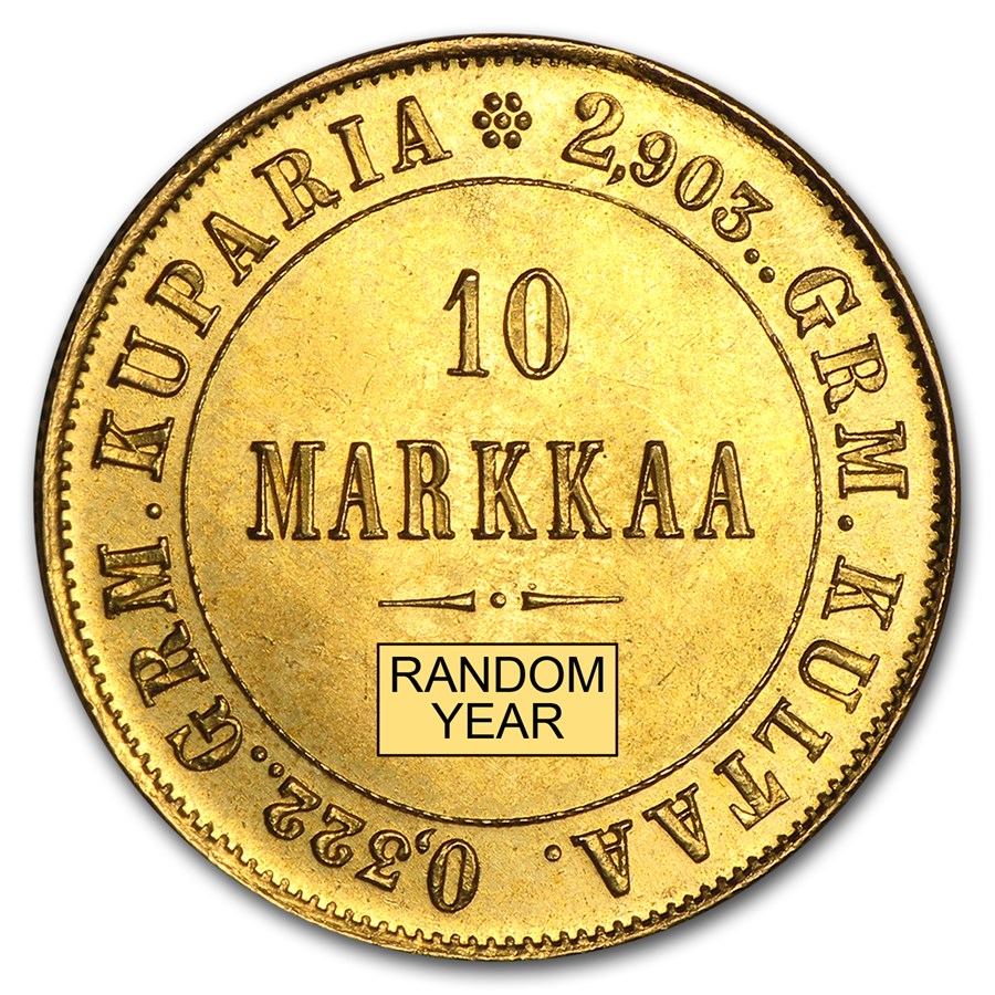 1878-1913 Finland Gold 10 Markkaa (Avg Circ)