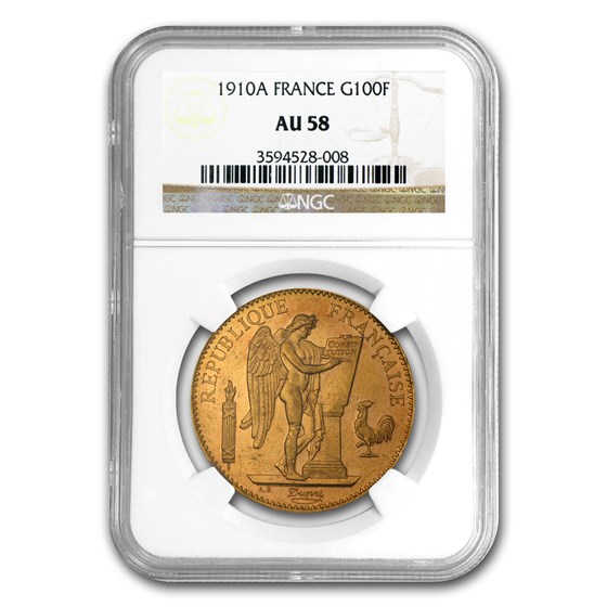 1878-1914 France Gold 100 Francs Lucky Angel AU-58 NGC 1878-1914 France Gold 100 Francs Lucky Angel AU-58 NGC