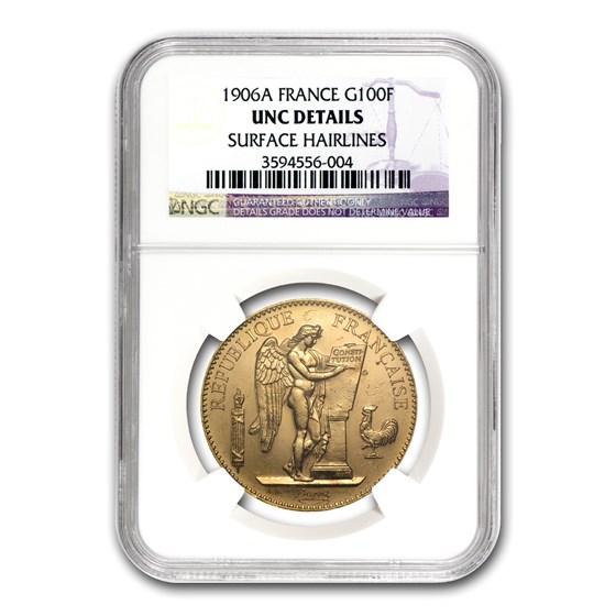 1878-1914 France Gold 100 Francs Lucky Angel Unc Details NGC 1878-1914 France Gold 100 Francs Lucky Angel Unc Details NGC
