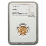 1878 $2.50 Liberty Gold Quarter Eagle MS-61 NGC