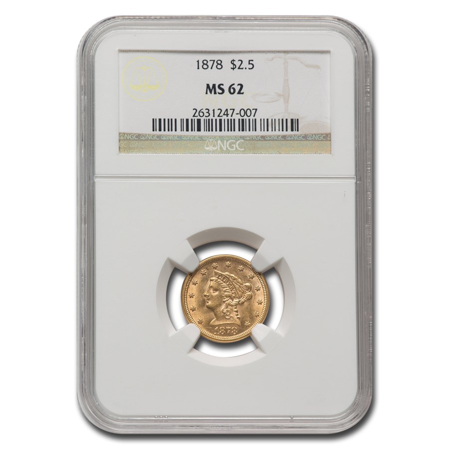 1878 $2.50 Liberty Gold Quarter Eagle MS-62 NGC