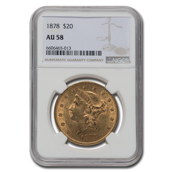 1878 $20 Liberty Gold Double Eagle AU-58 NGC