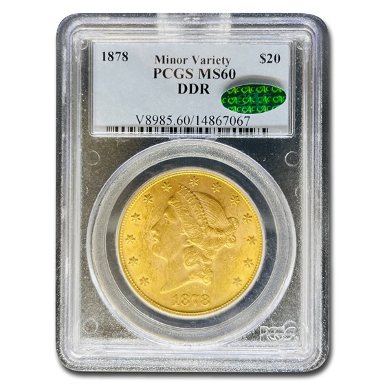 1878 $20 Liberty Gold Double Eagle MS-60 PCGS CAC (DDR)