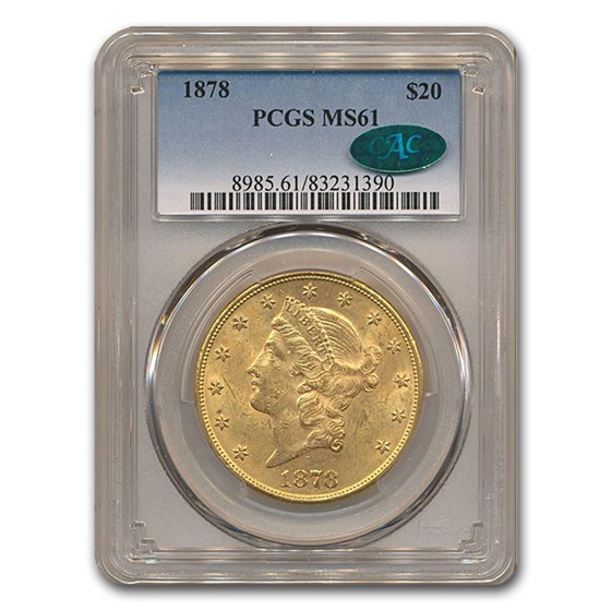 1878 $20 Liberty Gold Double Eagle MS-61 PCGS CAC 1878 $20 Liberty Gold Double Eagle MS-61 PCGS CAC