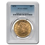 1878 $20 Liberty Gold Double Eagle MS-61 PCGS