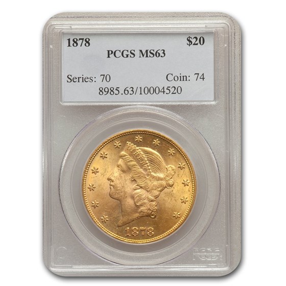 1878 $20 Liberty Gold Double Eagle MS-63 PCGS