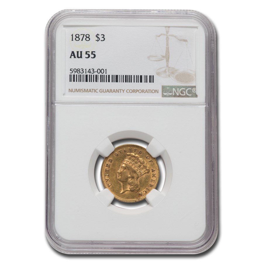 1878 $3 Gold Princess AU-55 NGC