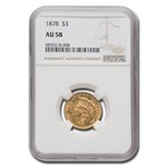 1878 $3 Gold Princess AU-58 NGC