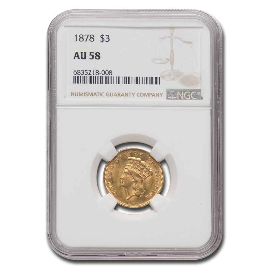1878 $3 Gold Princess AU-58 NGC