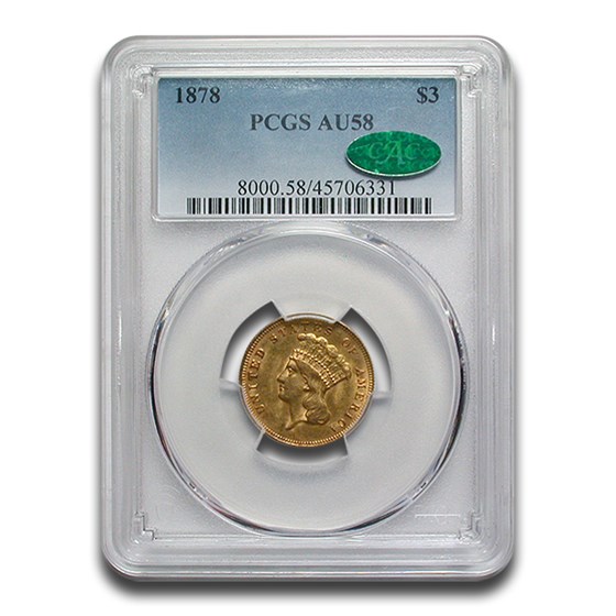 1878 $3 Gold Princess AU-58 PCGS CAC 1878 $3 Gold Princess AU-58 PCGS CAC