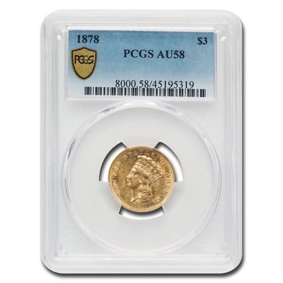 1878 $3 Gold Princess AU-58 PCGS