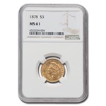 1878 $3 Gold Princess MS-61 NGC