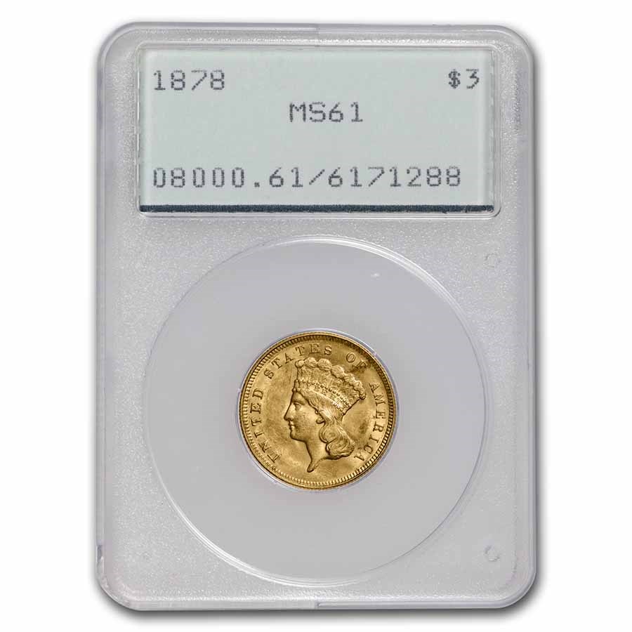 1878 $3 Gold Princess MS-61 PCGS (Rattler)