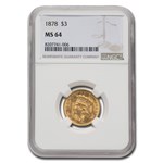 1878 $3 Gold Princess MS-64 NGC