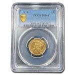 1878 $3 Gold Princess MS-64 PCGS