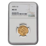 1878 $3 Gold Princess MS-65 NGC