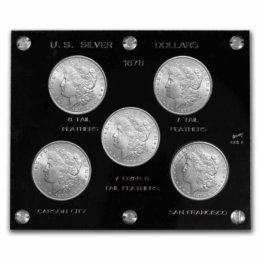 1878 5-Coin Morgan Dollar Variety Set BU (Capital Plastic)