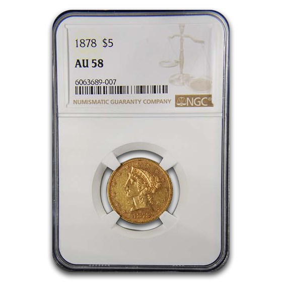 1878 $5 Liberty Gold Half Eagle AU-58 NGC 1878 $5 Liberty Gold Half Eagle AU-58 NGC