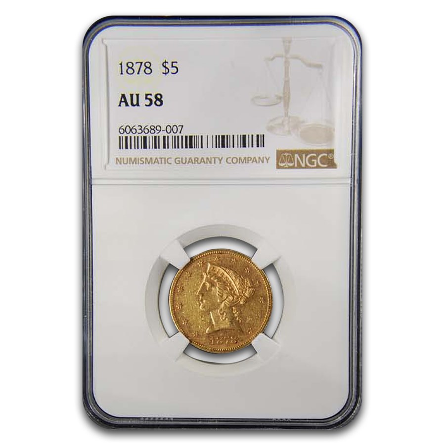 1878 $5 Liberty Gold Half Eagle AU-58 NGC