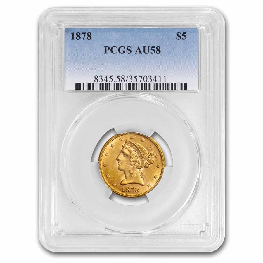 1878 $5 Liberty Gold Half Eagle AU-58 PCGS