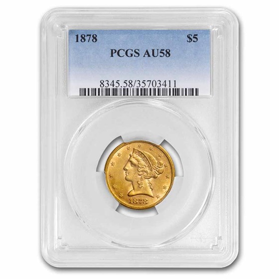 1878 $5 Liberty Gold Half Eagle AU-58 PCGS 1878 $5 Liberty Gold Half Eagle AU-58 PCGS