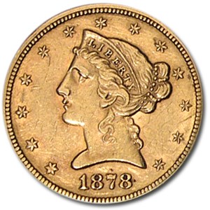 1878 $5 Liberty Gold Half Eagle AU