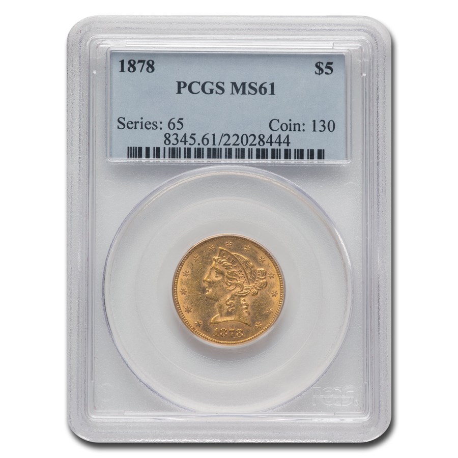 1878 $5 Liberty Gold Half Eagle MS-61 PCGS