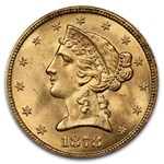 1878 $5 Liberty Gold Half Eagle MS-65 PCGS