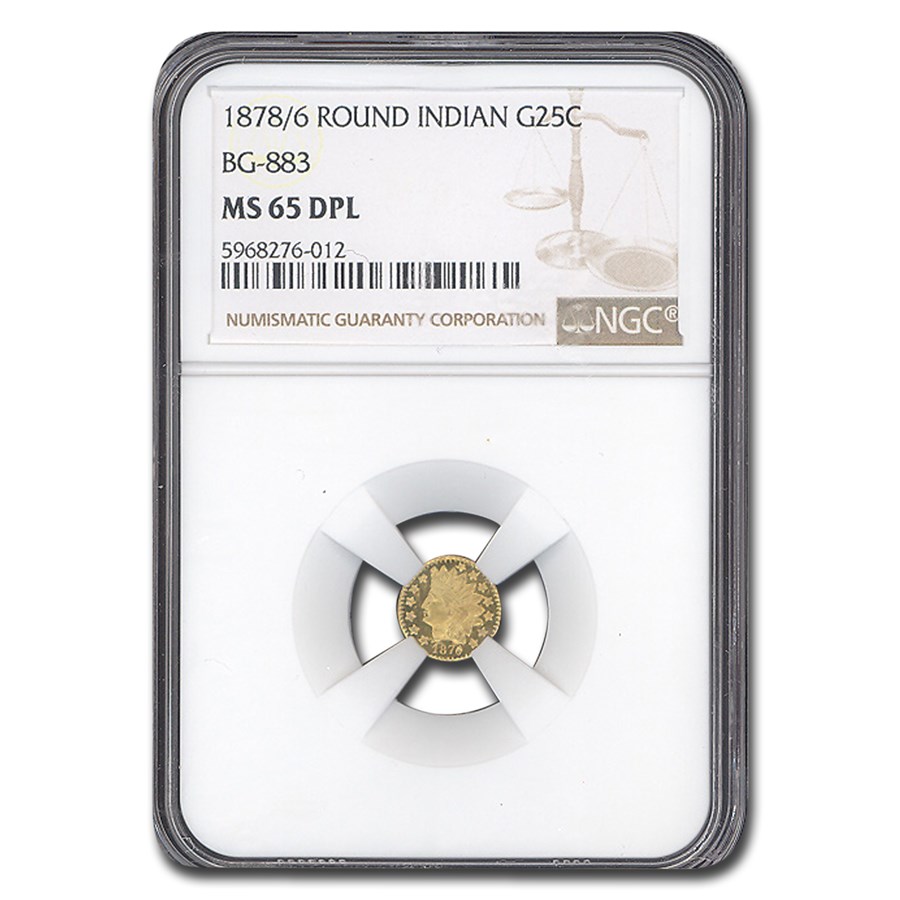 1878/6 Indian Round 25¢ Gold MS-65 NGC DPL (BG-883)