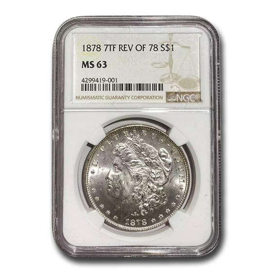 1878 Morgan Dollar 7 TF Rev of 78 MS-63 NGC 1878 Morgan Dollar 7 TF Rev of 78 MS-63 NGC