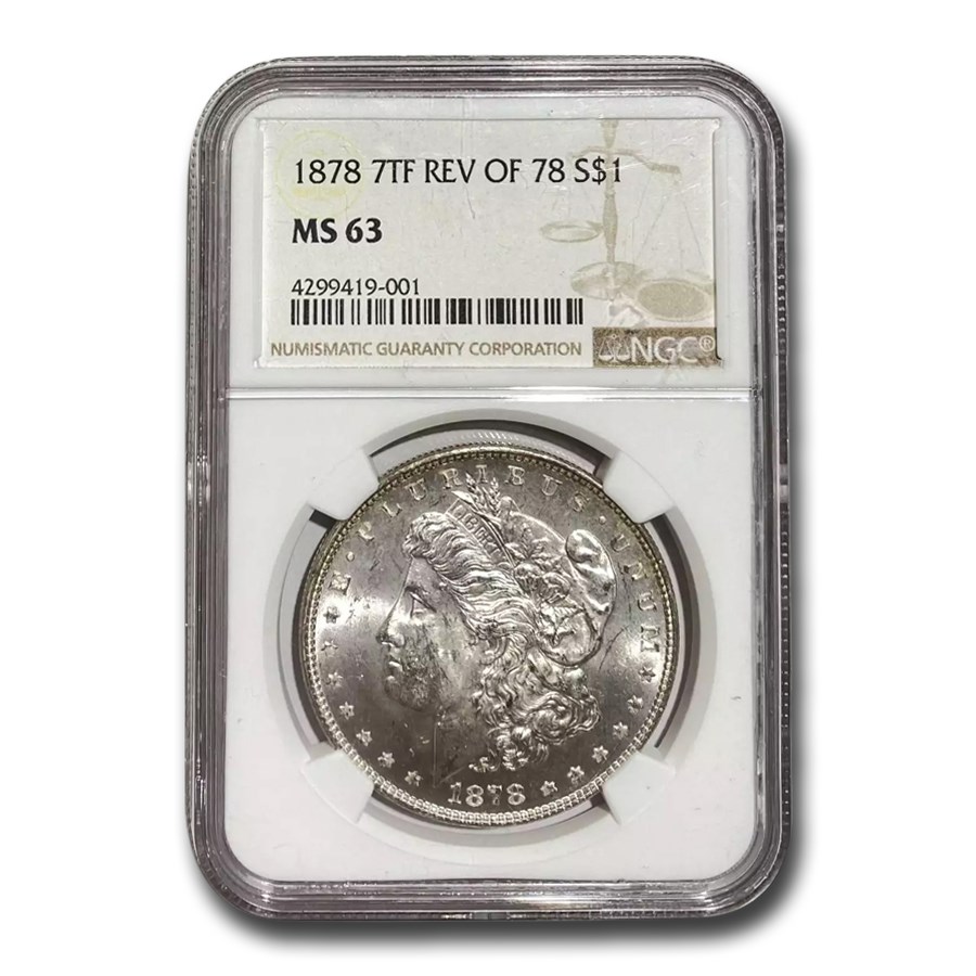 1878 Morgan Dollar 7 TF Rev of 78 MS-63 NGC