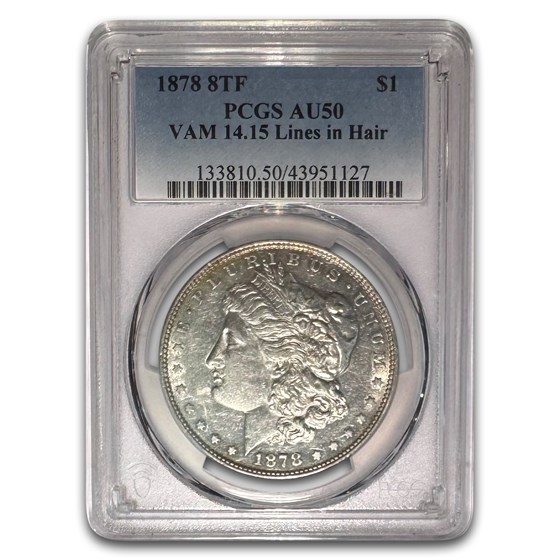1878 Morgan Dollar 8 TF AU-50 PCGS (Vam-14.15 Lines in Hair)