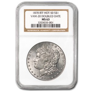 1878 Morgan Dollar 8 TF MS-63 NGC (VAM-20, Doubled Date, Hot-50) 1878 Morgan Dollar 8 TF MS-63 NGC (VAM-20, Doubled Date, Hot-50)
