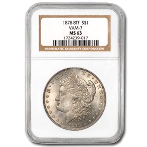1878 Morgan Dollar 8 TF MS-63 NGC (VAM-7, Tripled E) 1878 Morgan Dollar 8 TF MS-63 NGC (VAM-7, Tripled E)