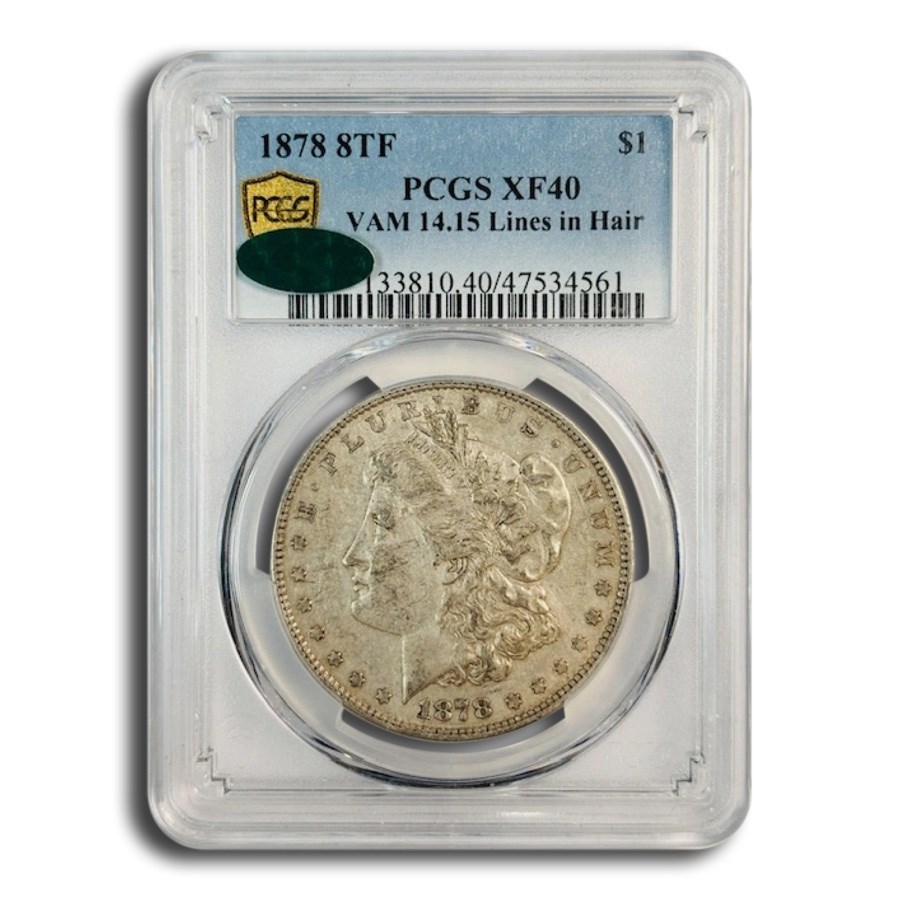 1878 Morgan Dollar 8 TF XF-40 PCGS CAC (VAM 14.15 Lines in Hair)