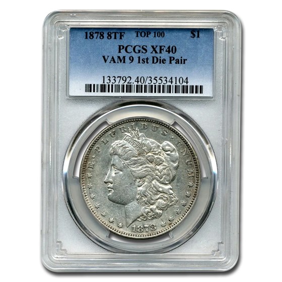 1878 Morgan Dollar 8 TF XF-40 PCGS (VAM- 9, 1st Die Pair Top-100) 1878 Morgan Dollar 8 TF XF-40 PCGS (VAM- 9, 1st Die Pair Top-100)
