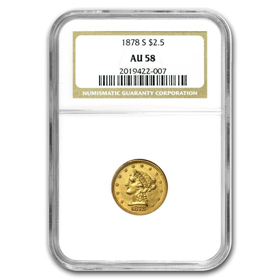 1878-S $2.50 Liberty Gold Quarter Eagle AU-58 NGC 1878-S $2.50 Liberty Gold Quarter Eagle AU-58 NGC